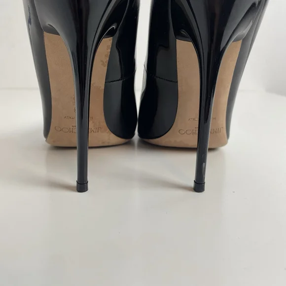 Jimmy Choo Black Patent Leather Pointed Toe Pumps Heels Size 38 Stiletto Classic - Picture 7 of 12